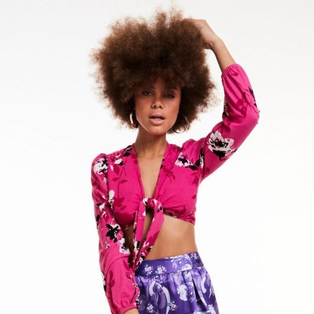 Bar III Pink Floral Tie Crop Top NWT Sz M NWT